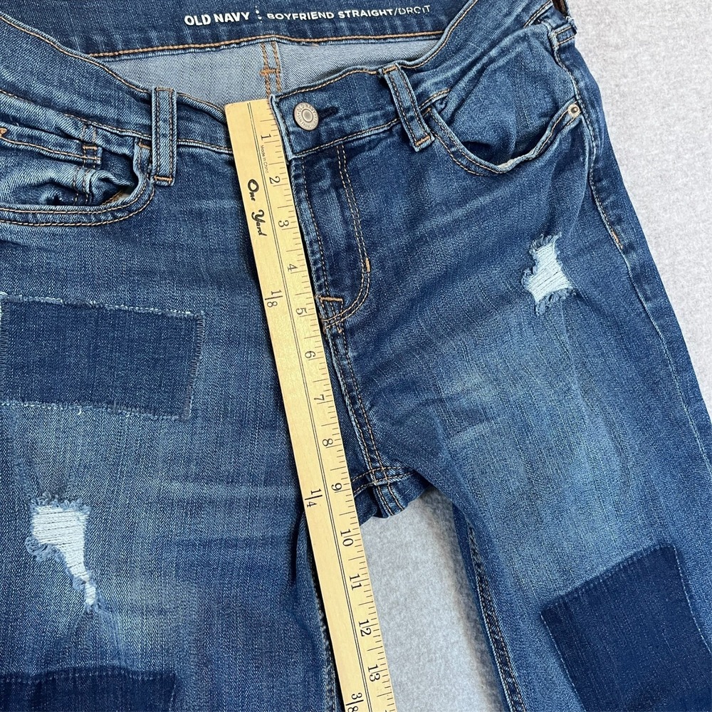 Old Navy Jeans Womens 2 Blue Boyfriend Straight Patchwork Distressed Faded Denim - Picture 7 of 12